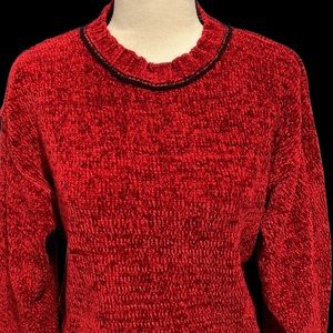 Searle Red with Black Trim Crew Neck Long Sleeves Sweater Size S